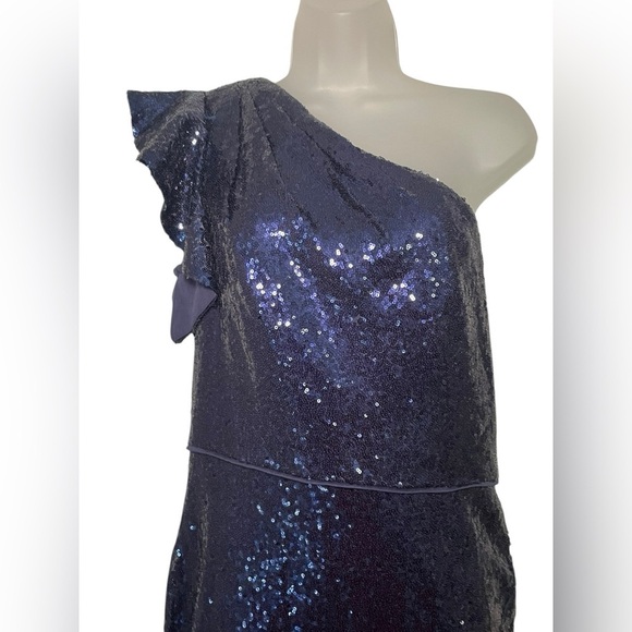 Mac Duggal 49290 New Midnight Navy Sequin One Shoulder Midi Dress Size 10 - Picture 4 of 6